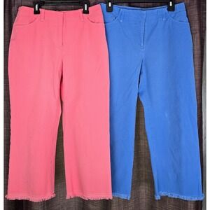 Lot 2 Vtg Cropped Pants Women 8 Pink Blue Straight Stretch Fringe &Trousers‎ Y2K